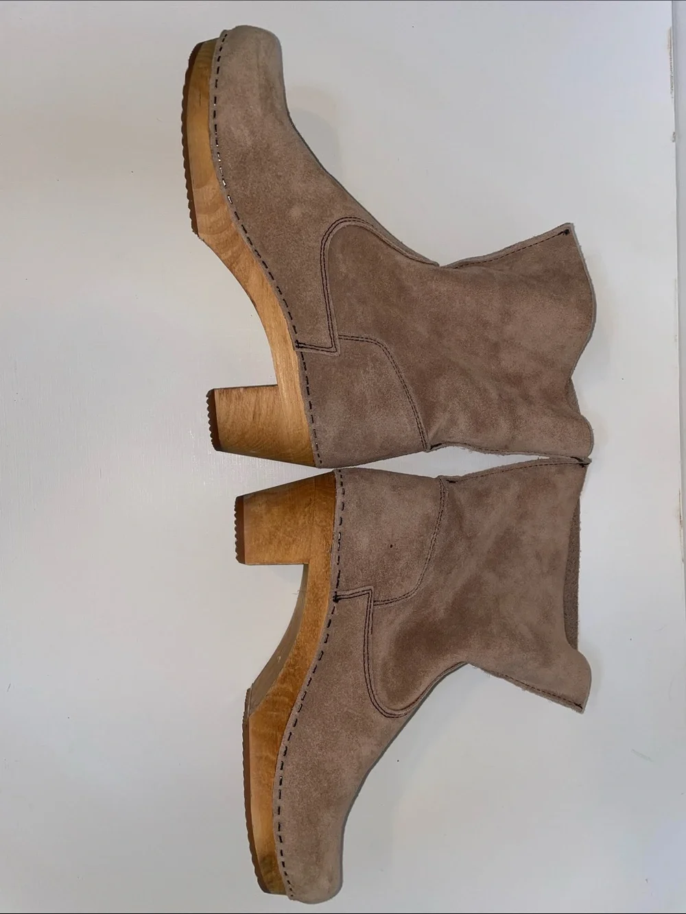 EUC Sanita Tan Suede Leather Booties w/ Wood Clog Soles - Sz 38 (7)